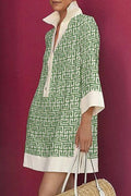 Women's Three-Quarter Sleeves Printed Lapel Shirt Dress