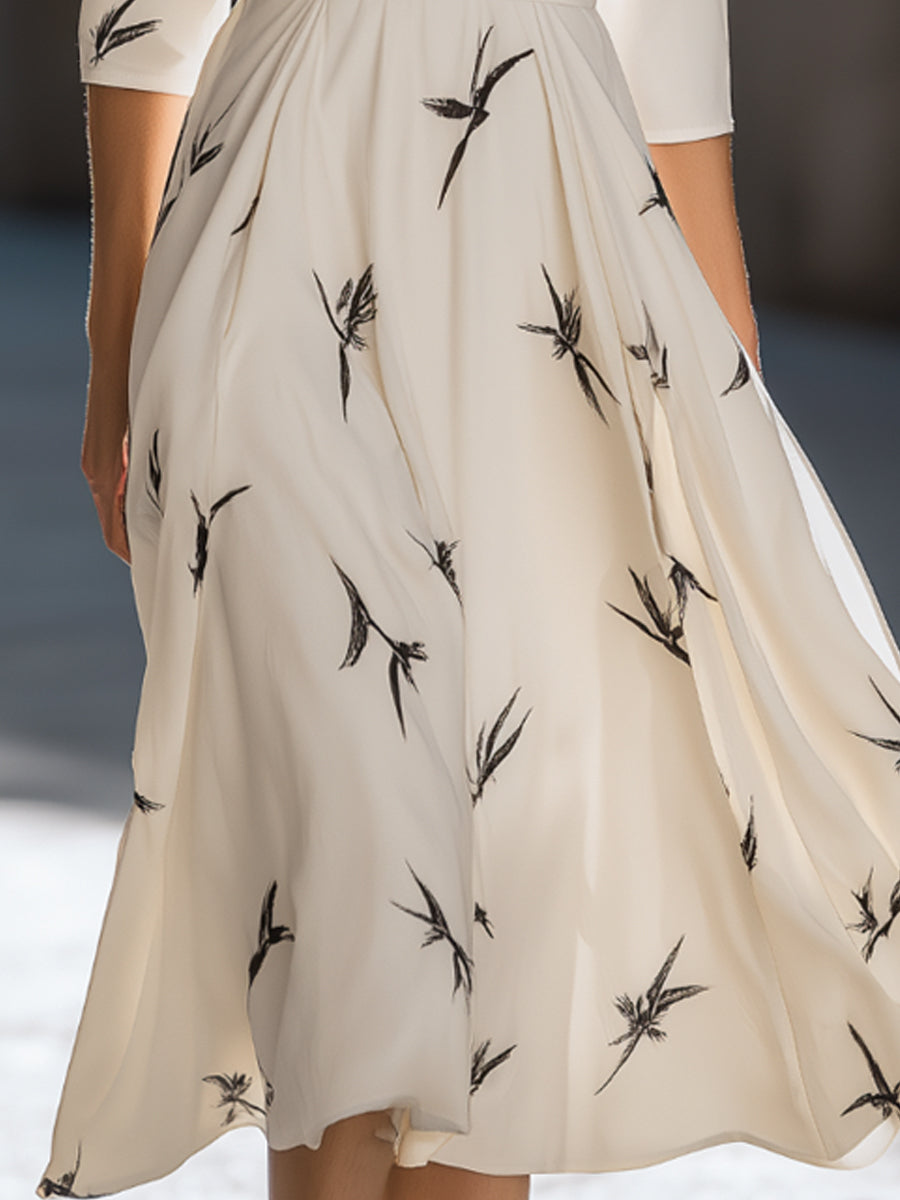 Printed Wrap-Style Midi Dress