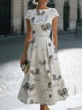 Floral Sketch Print Cap Sleeve Midi Dress