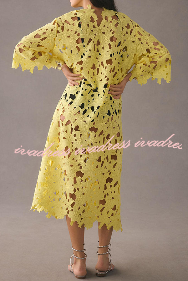 I Belong Here Floral Eyelet Lace Cover Up Beach Midi Dress