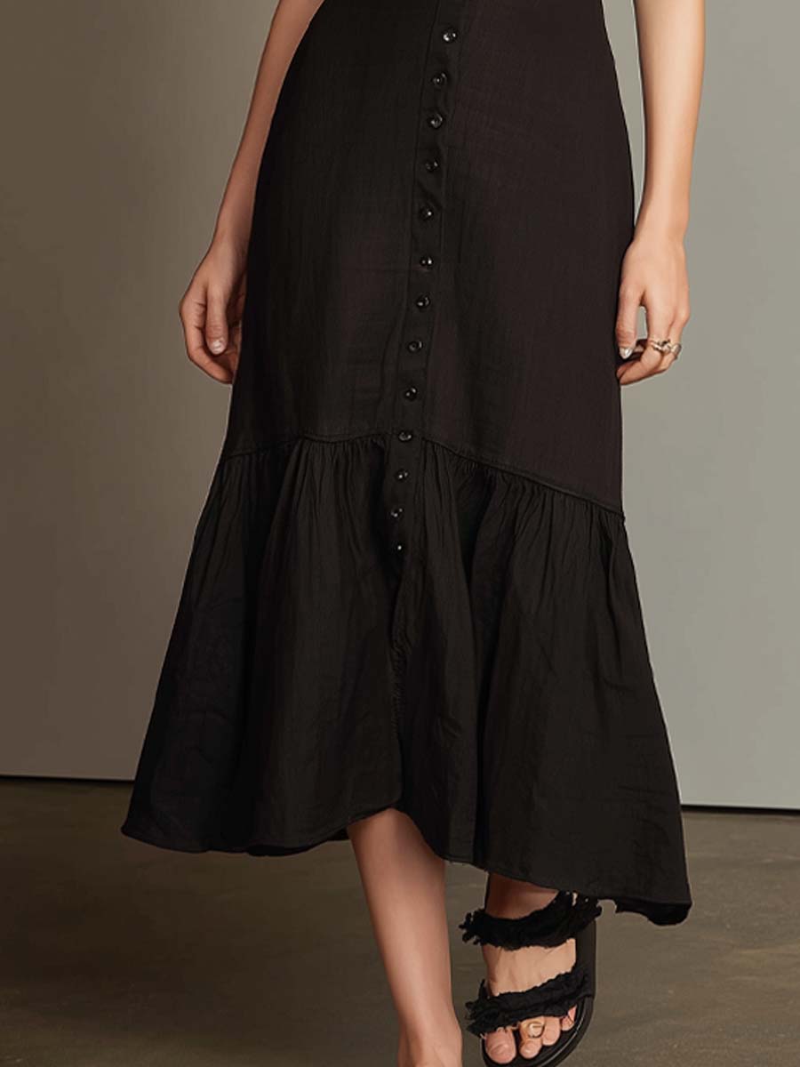 Vintage Lace-trimmed Cotton And Linen Midi Dress