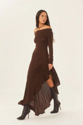 Alisa Off-shoulder Flare Midi Knit Dress