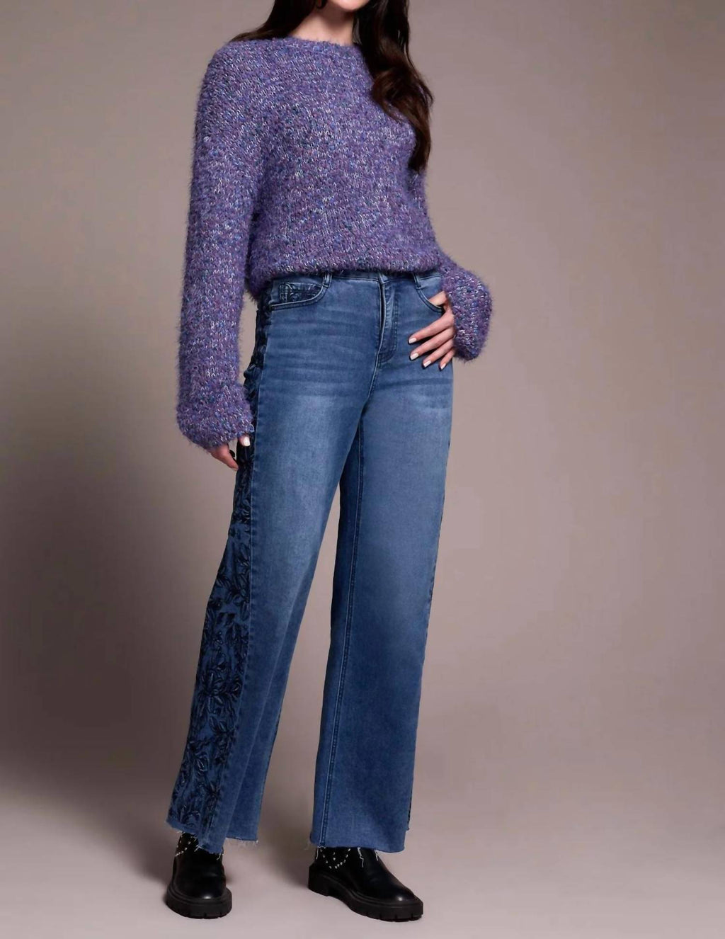 Tribal - Brooke High Rise Wide Leg Jeans With Side-Embroidery