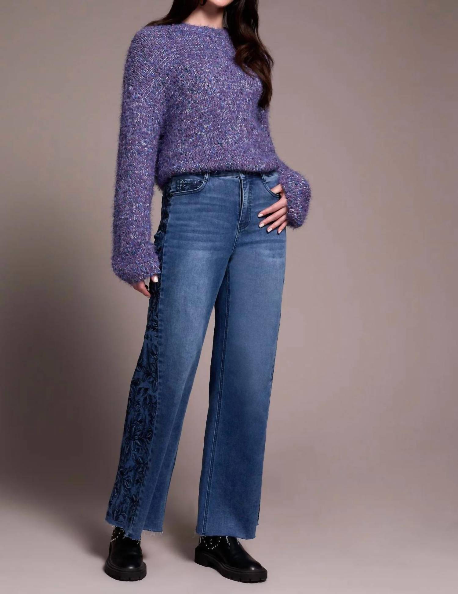 Tribal - Brooke High Rise Wide Leg Jeans With Side-Embroidery