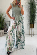 Summer Garden Botanical Print Smocked Waist Wide Leg Palazzo Pants