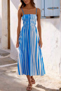 Striped Print Camisole Pleated Holiday Midi Dress