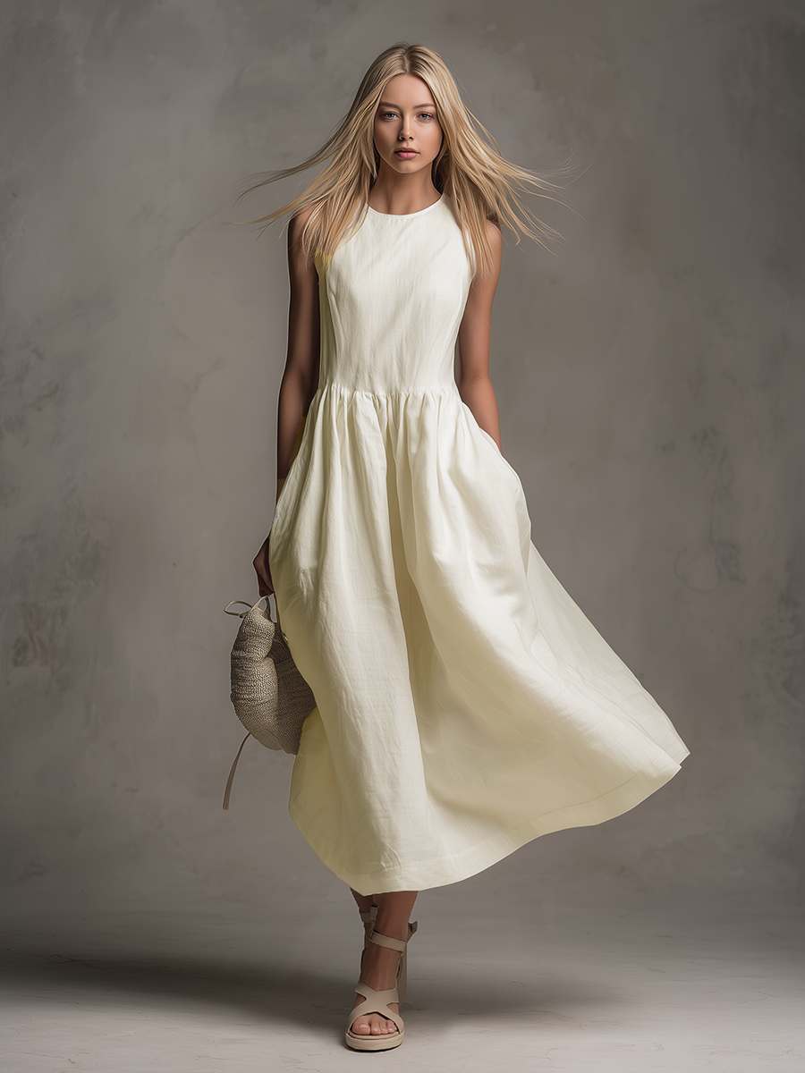Elegant. Retro. Comfortable Round Neck Sleeveless Midi Dress