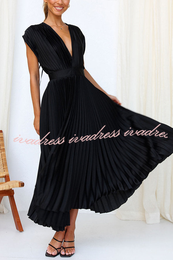 Hello Gorgeous Satin Pleated Midi Dress