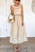 Vacation Season Floral Eyelet Poplin Tank and High Rise Elastic Waist Midi Skirt
