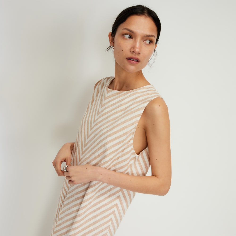 The Linen Bias Cut Dress | Bone / Caramel