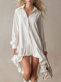 Stylish And Elegant Off-white Ruffled Tencel Denim Midi Dress