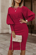 Batwing sleeve waist knitted slim dress