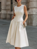 Sleeveless Structured Waist Fit And Flare Midi Dress