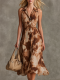 Casual And Comfortable Shirt Collar Sleeveless Button-down Chiffon Midi Dress