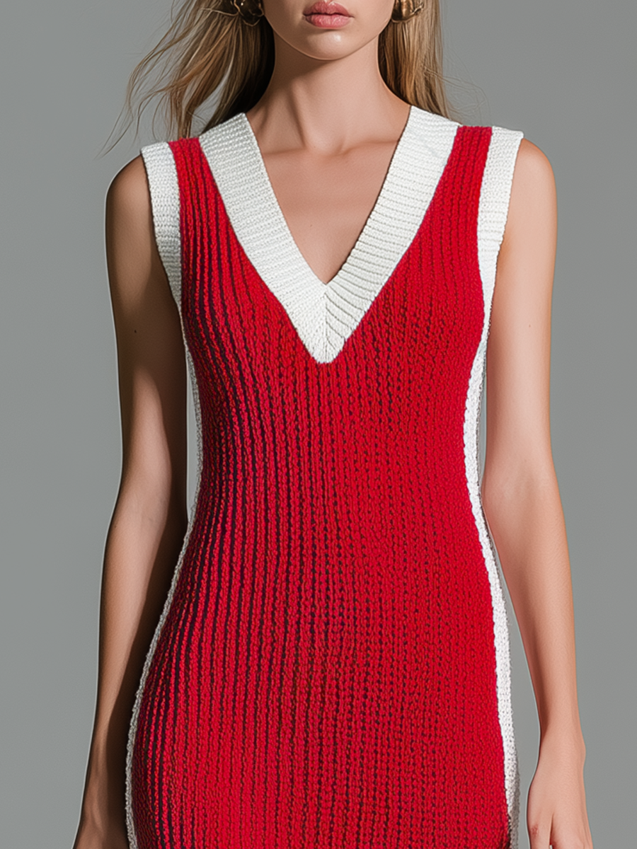 Stylish Casual And Elegant V-neck Split Knit Midi Dress