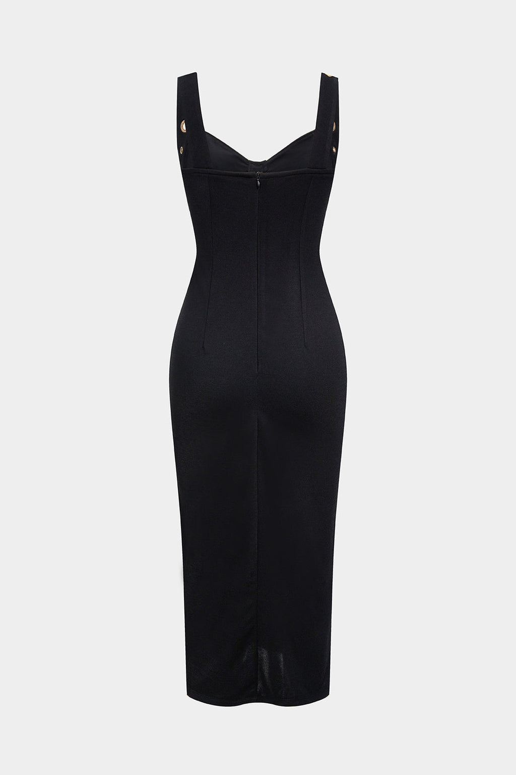 Metallic Eyelet Zipper Sleeveless Midi Dress
