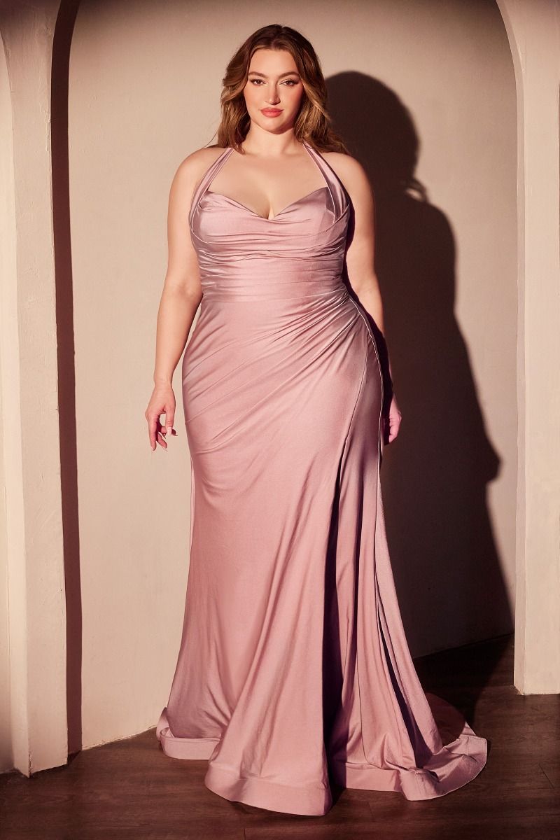 Autumn Gown - Stretch Spandex Satin Halter Fitted Dress