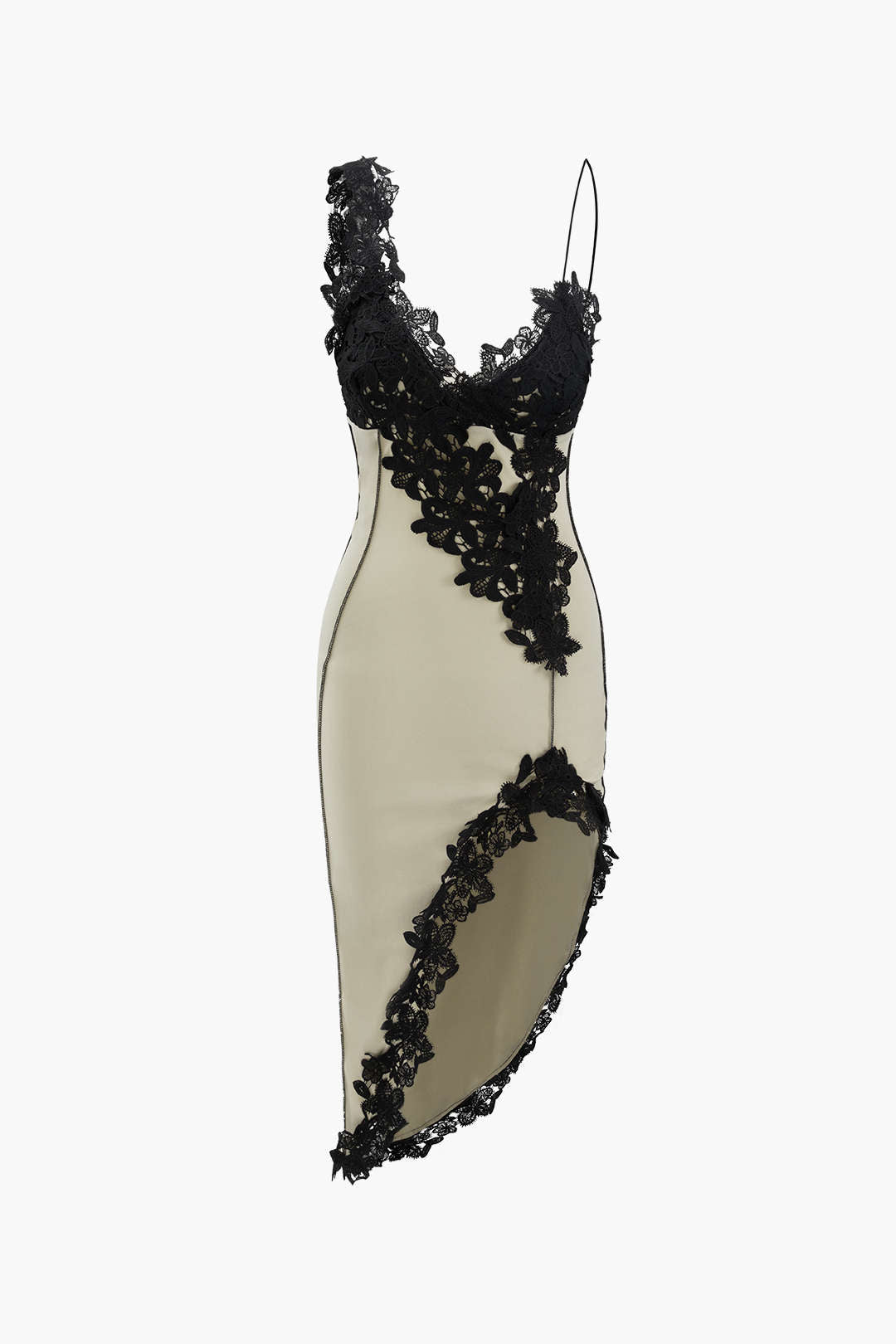 Asymmetric Lace Panel Midi Dress