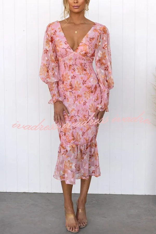 Garden Gathering Floral Smocked Waist Midi Dress