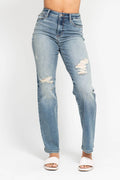 Judy Blue - High Waisted Distressed Straight Leg Denim Jean