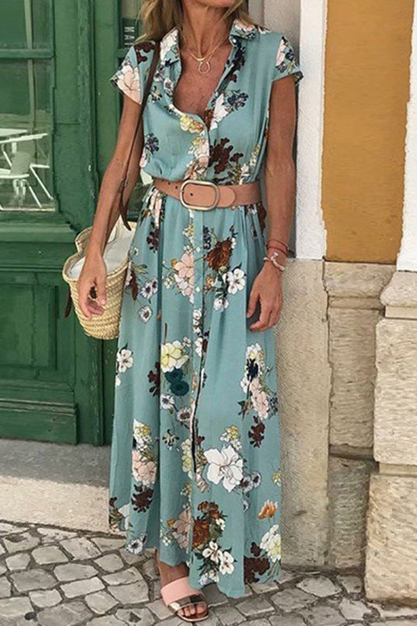 Foxy Lady Floral Shirt Midi Dress (belt Included)