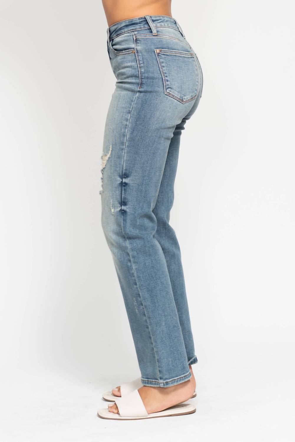 Judy Blue - High Waisted Distressed Straight Leg Denim Jean