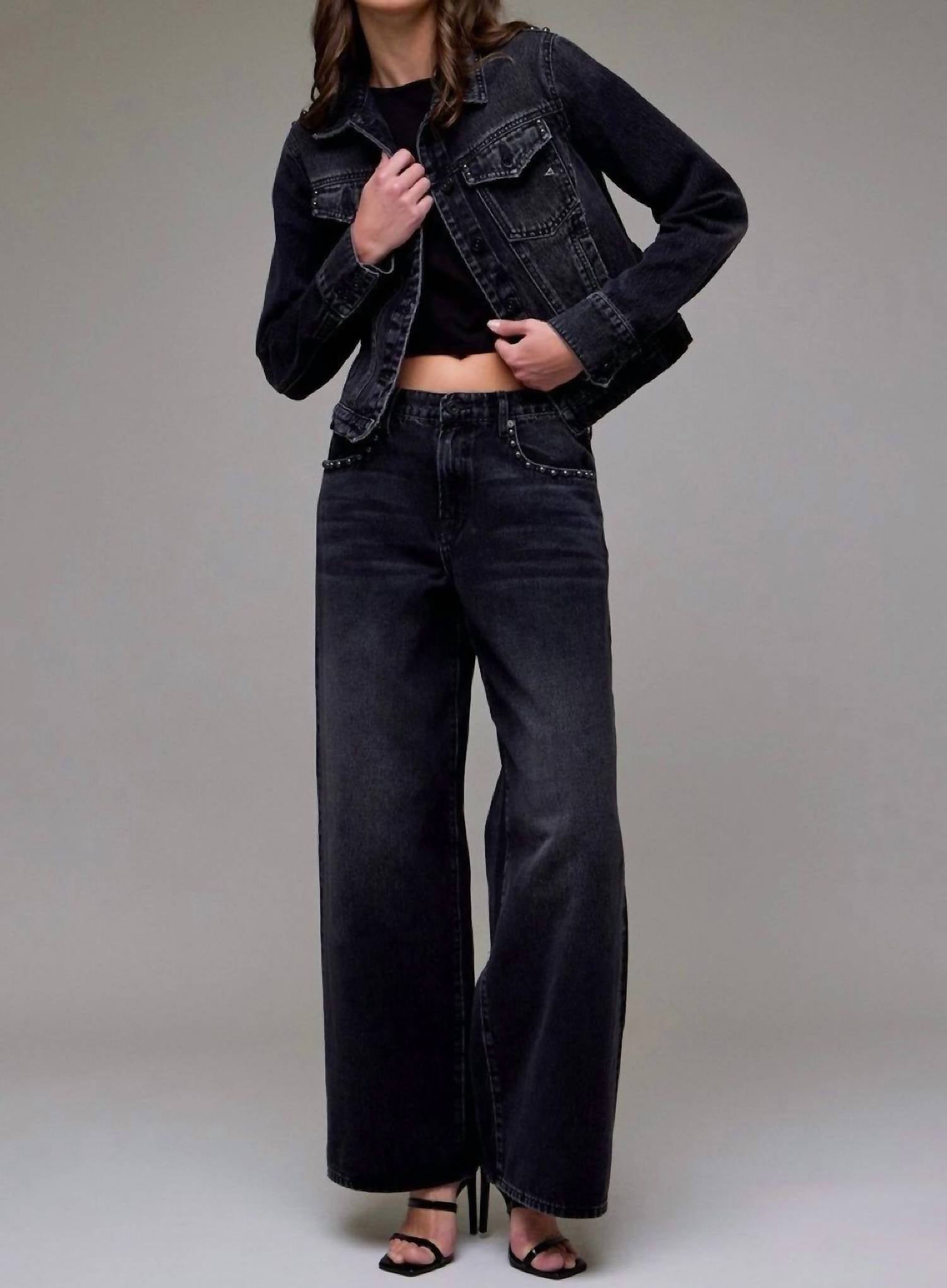 Hidden - Women's Oversized Low Slung Studded Baggy Jean