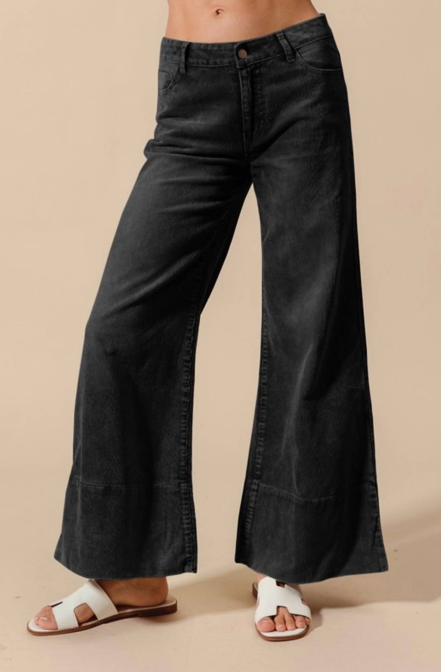 So Me - Wide Leg Flared Washed Corduroy Pants