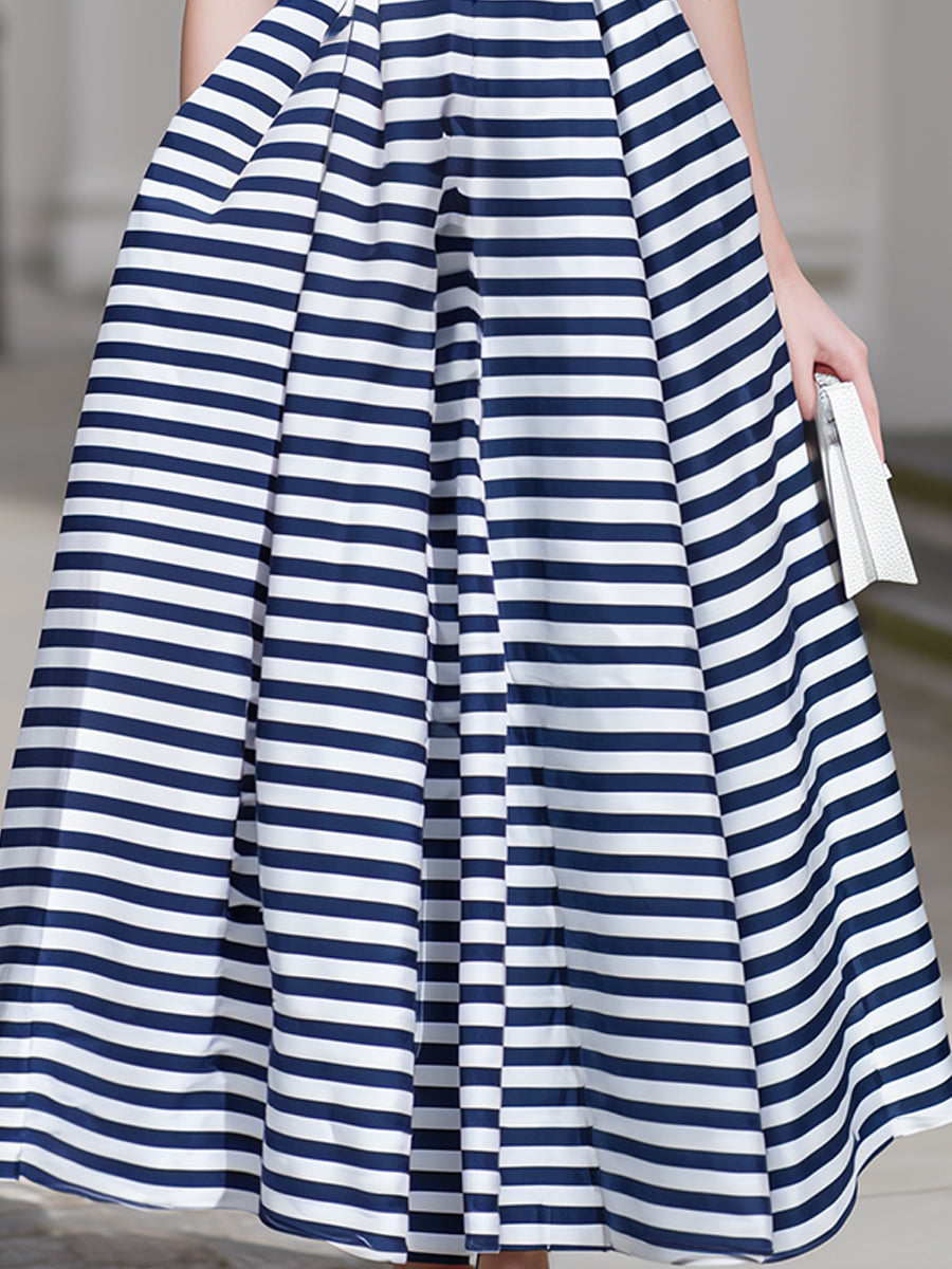 Navy & White Stripe Fit-and-Flare Midi Dress