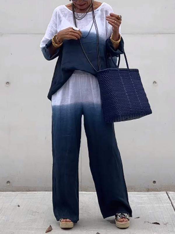 Women's Cotton and Linen Gradient Two-piece Set