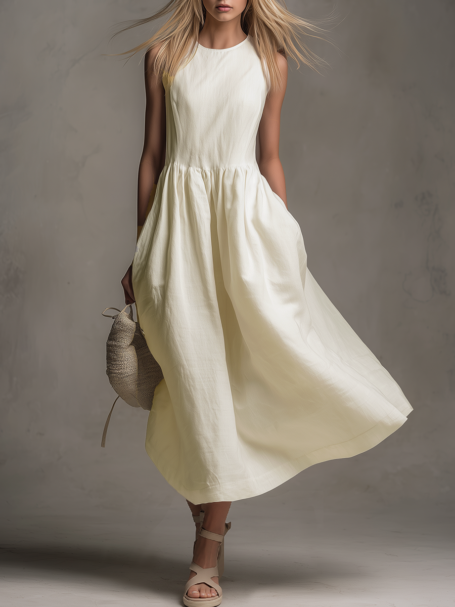 Elegant. Retro. Comfortable Round Neck Sleeveless Midi Dress