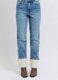 Judy Blue - High Waist Shearling Cuff Straight Leg Jeans
