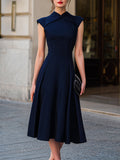 Structured Cap-Sleeve A-Line Midi Dress