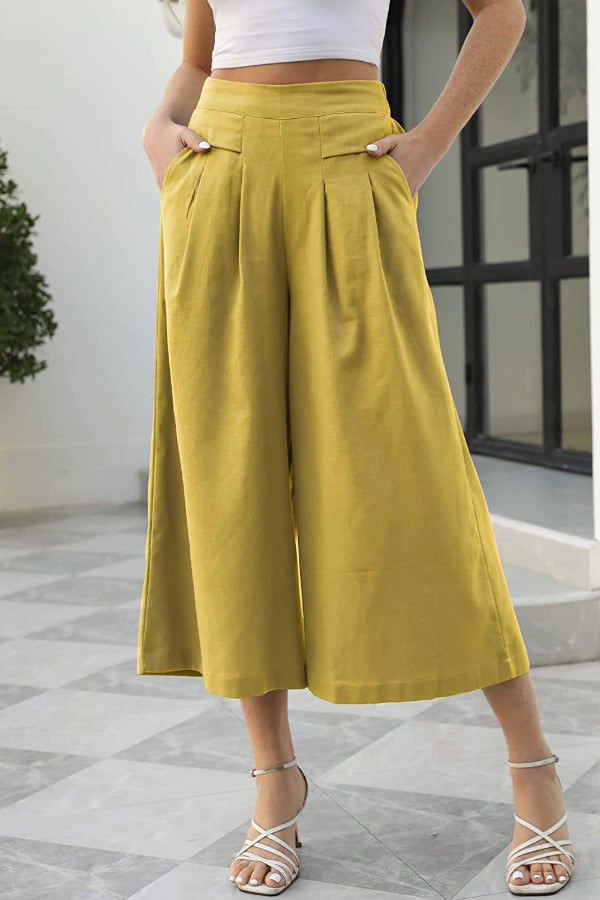 Skirts. Cotton-feel. Elastic Waist. Wide-leg. Nine-point Trousers. Pocket Workwear. Casual Pants. Loose