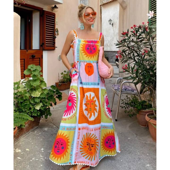 Sling Printed Slit Midi Dress