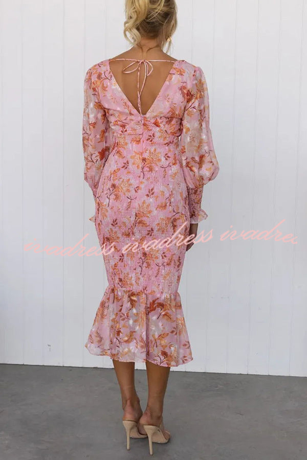 Garden Gathering Floral Smocked Waist Midi Dress