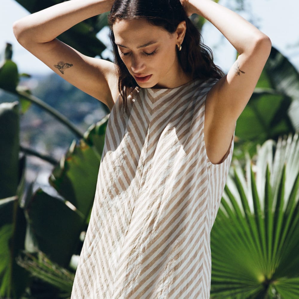 The Linen Bias Cut Dress | Bone / Caramel