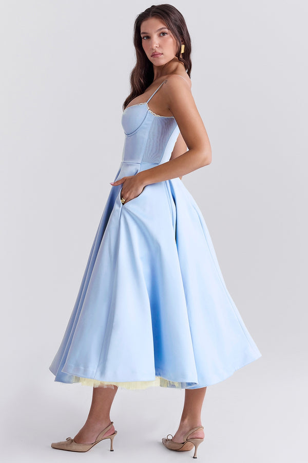 Aurora Sweetheart Midi Dress | A-Line Silhouette | Spaghetti Straps