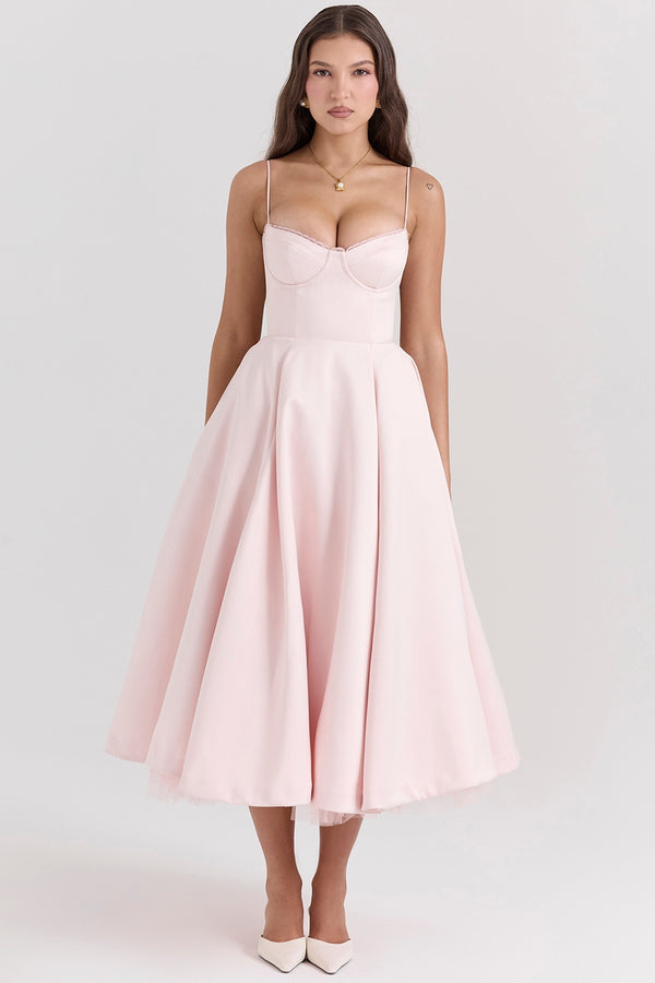 Aurora Sweetheart Midi Dress | A-Line Silhouette | Spaghetti Straps