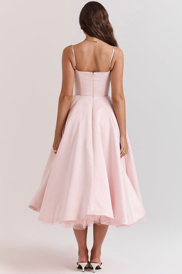 Aurora Sweetheart Midi Dress | A-Line Silhouette | Spaghetti Straps