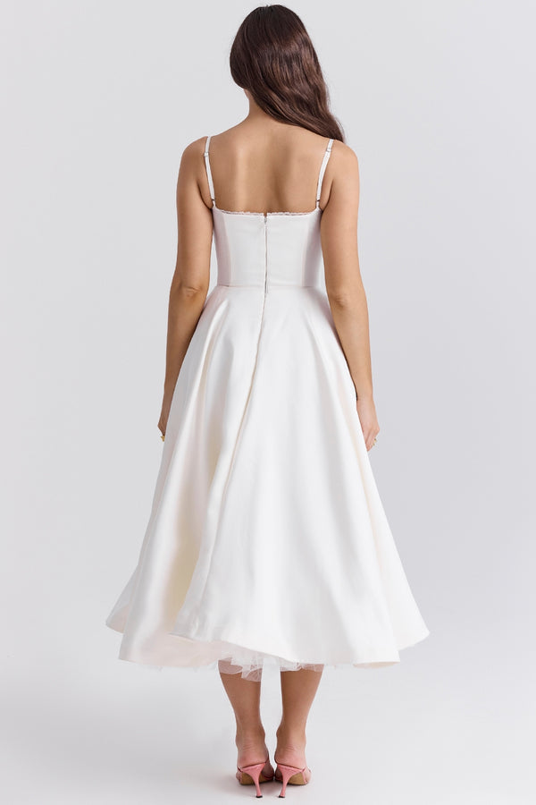 Aurora Sweetheart Midi Dress | A-Line Silhouette | Spaghetti Straps