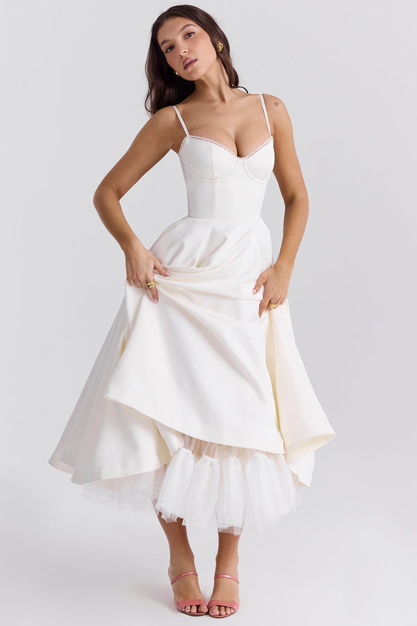 Aurora Sweetheart Midi Dress | A-Line Silhouette | Spaghetti Straps