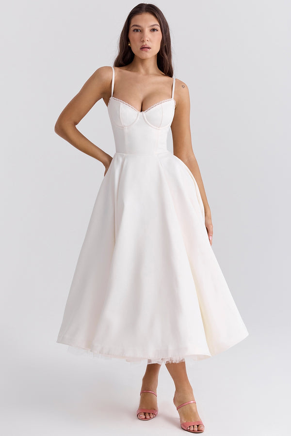 Aurora Sweetheart Midi Dress | A-Line Silhouette | Spaghetti Straps