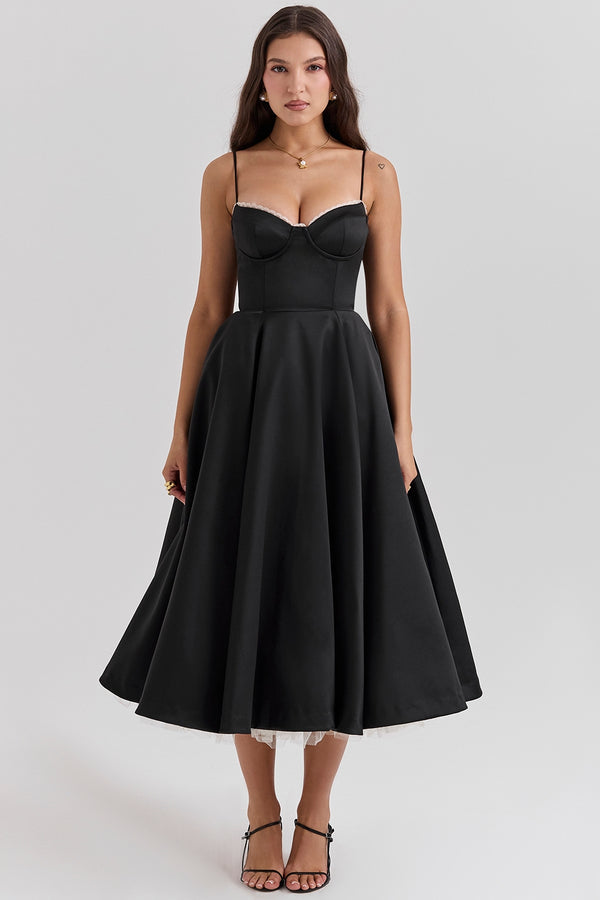 Aurora Sweetheart Midi Dress | A-Line Silhouette | Spaghetti Straps