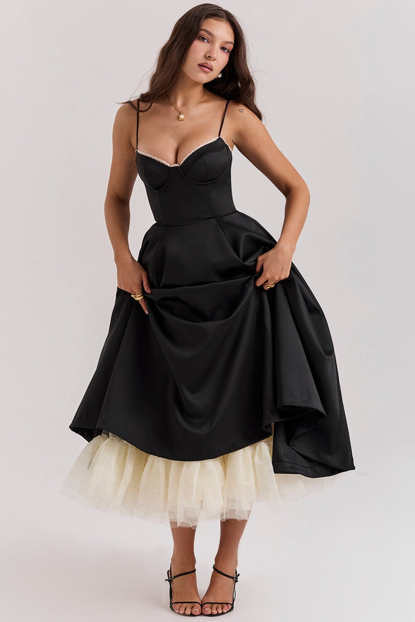Aurora Sweetheart Midi Dress | A-Line Silhouette | Spaghetti Straps