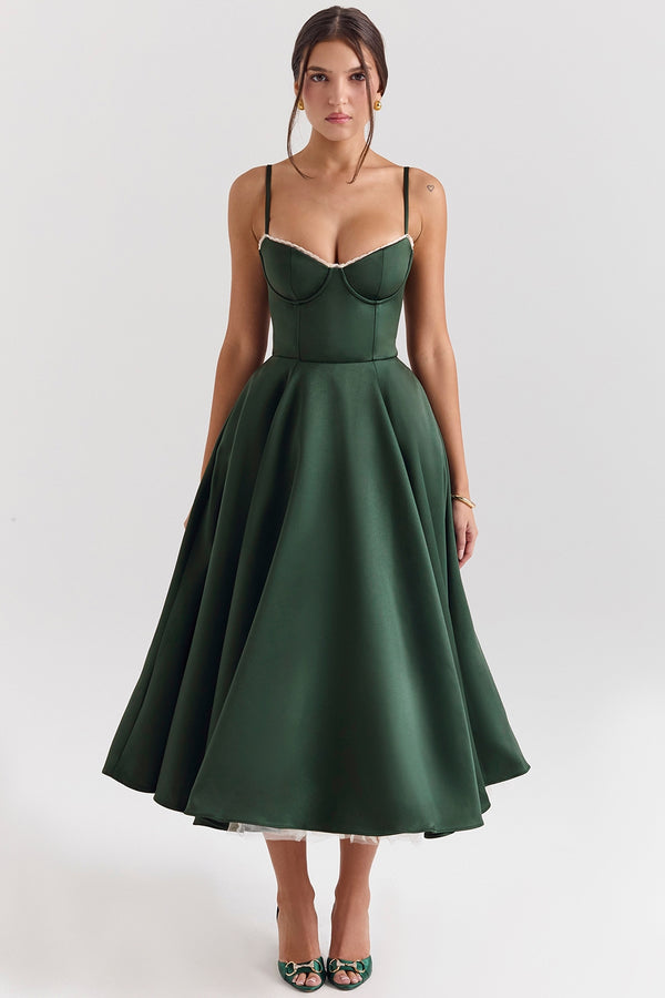 Aurora Sweetheart Midi Dress | A-Line Silhouette | Spaghetti Straps