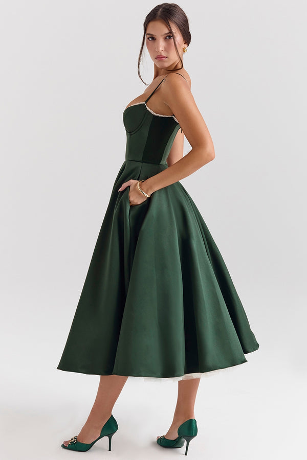 Aurora Sweetheart Midi Dress | A-Line Silhouette | Spaghetti Straps