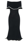 Off-The-Shoulder Contrast Ruffle Midi Dress