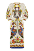 Printed Puff Sleeve Loose Casual Midi Dress