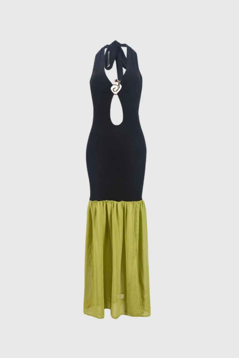 Cutout Halter Neck Backless Split Maxi Dress